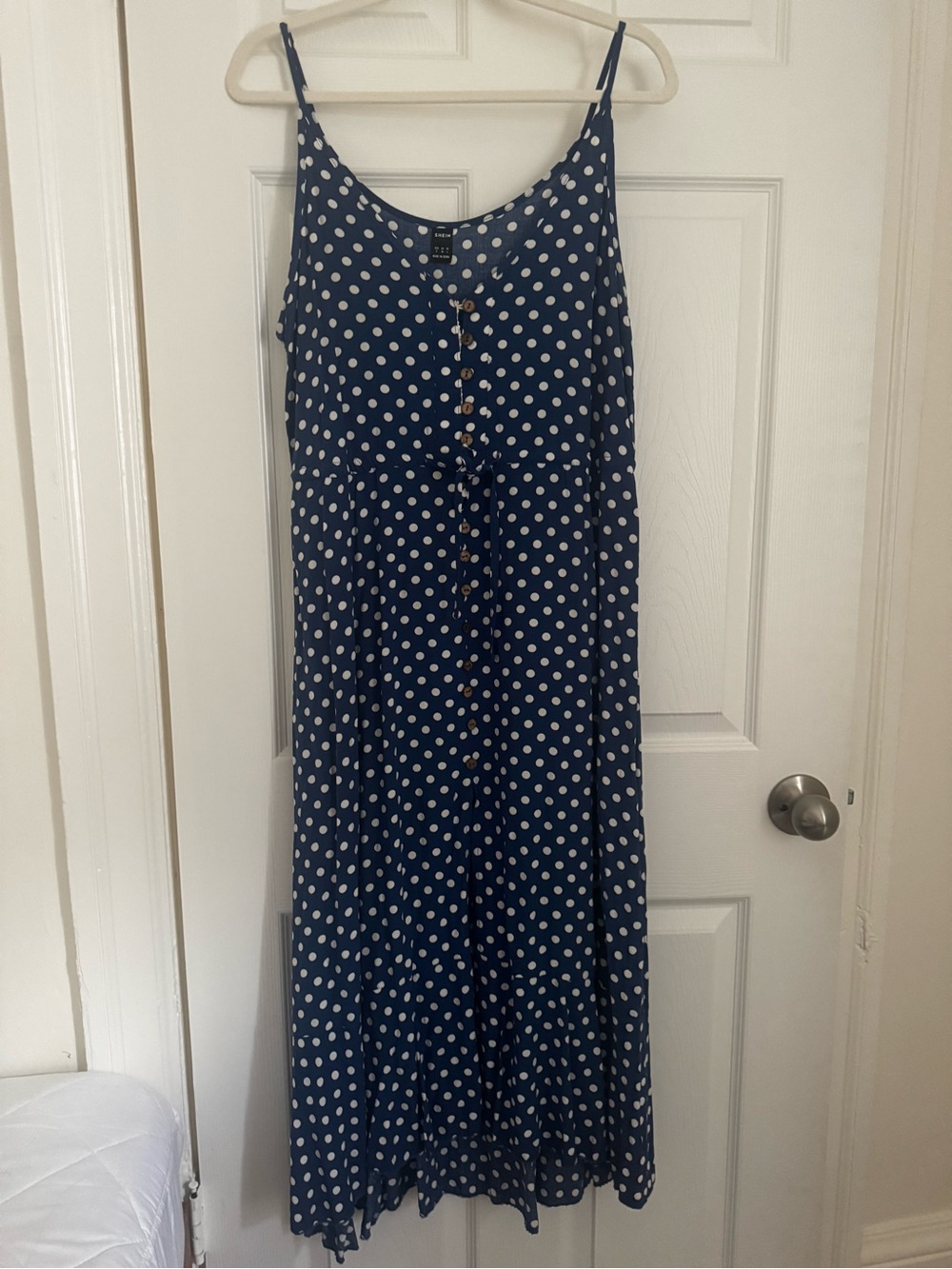 Polka Dot Blue Spaghetti Strap Midi Dress